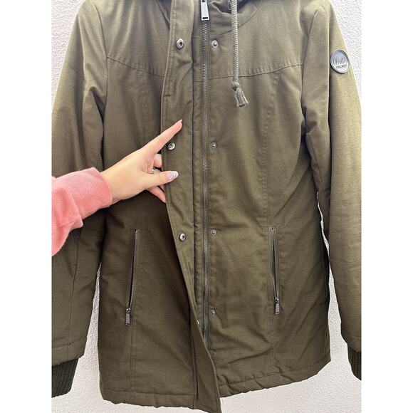 Womens DKNY Jacket Size XS Green Hooded Hidden Zip Up - Picture 2 of 16